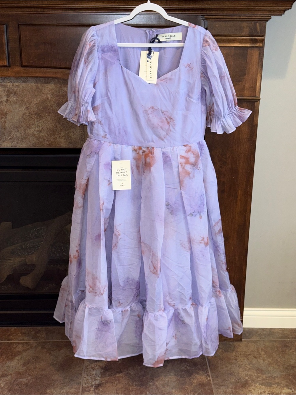 JessaKae Amelia Dress Size L NWT Lavender Floral Puff Sleeve Cottagecore Fairy